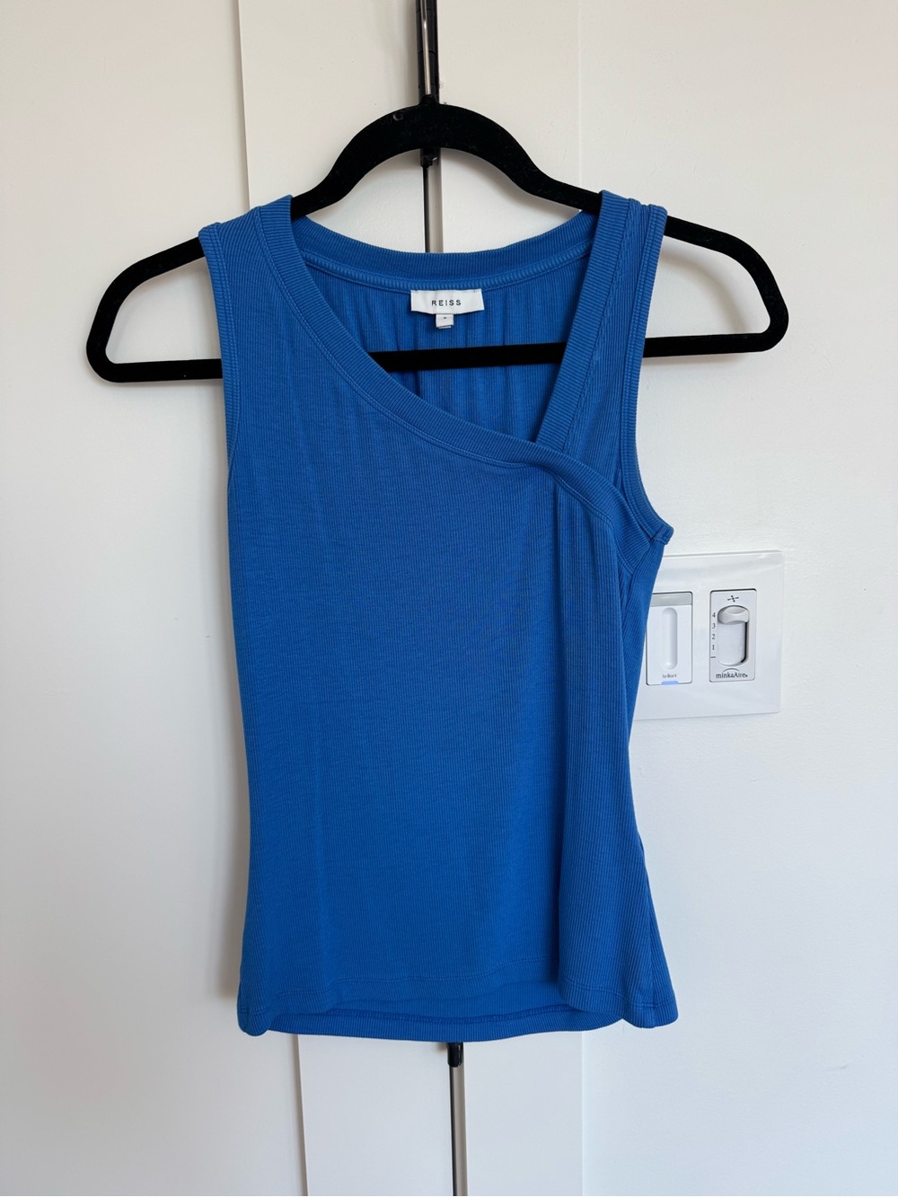 Reiss Cobalt Ribbed One-Shoulder Tank Top